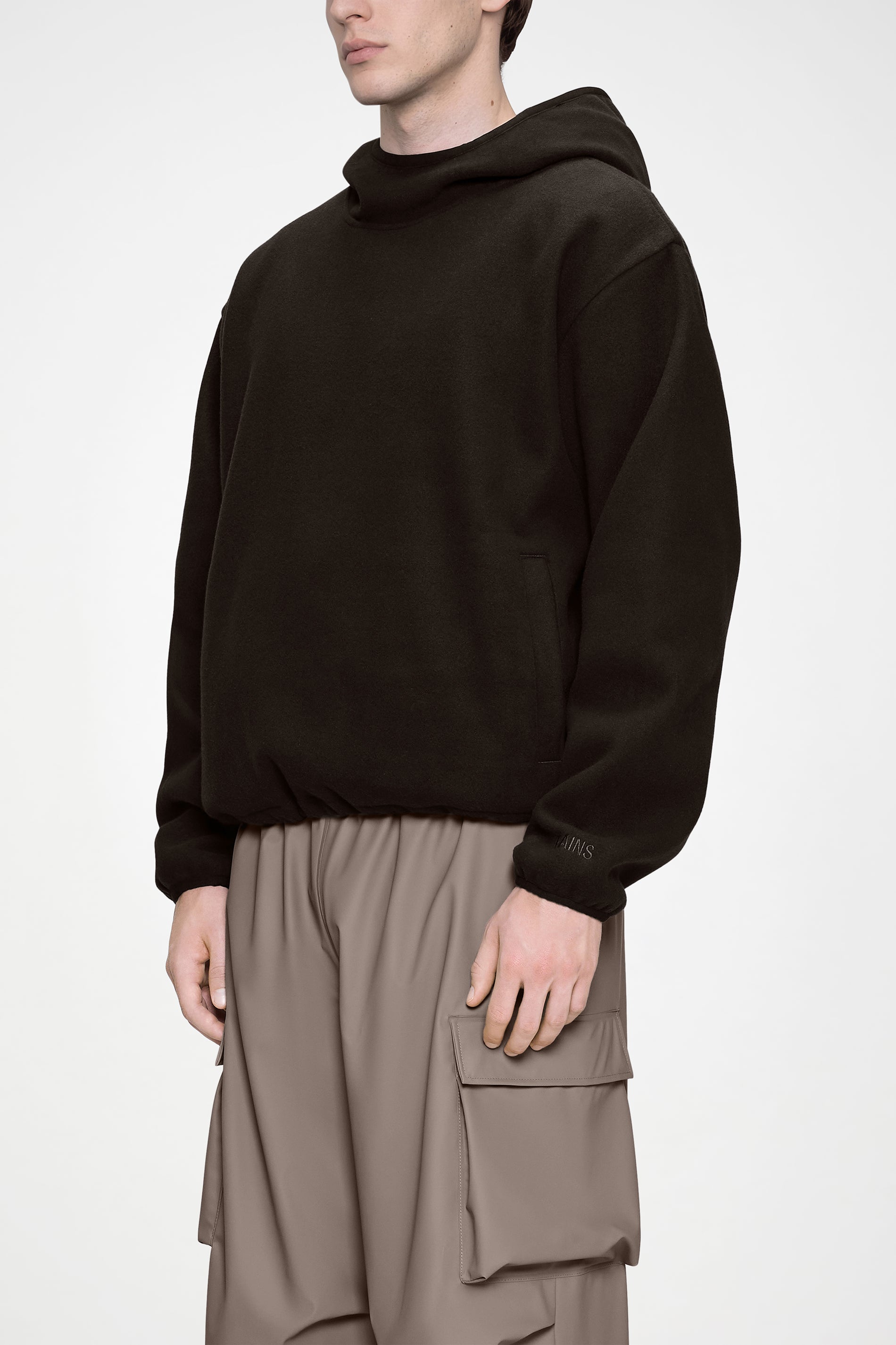 RAINS Fleece Hoodie Bark Long Sleeve