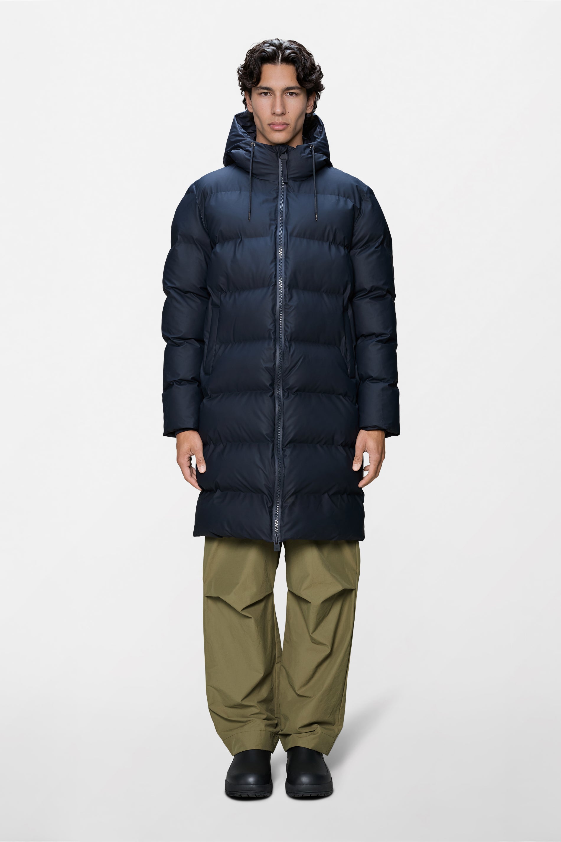 RAINS Alta Longer Puffer Jacket Navy Jacket